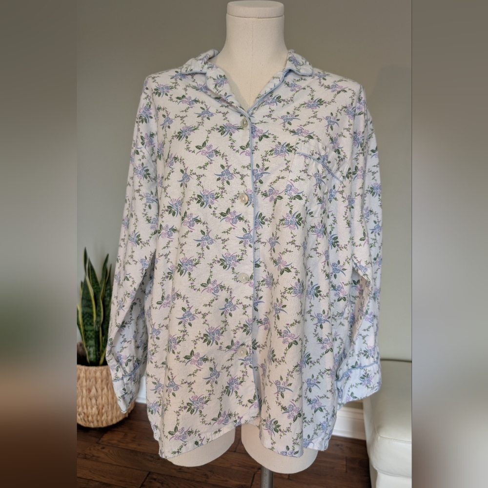 Dreamy Details Women's Flannel Pajamas Floral Button Up 100% Cotton Size 1X